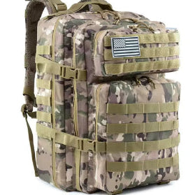 Camouflage backpack with American flag patch 